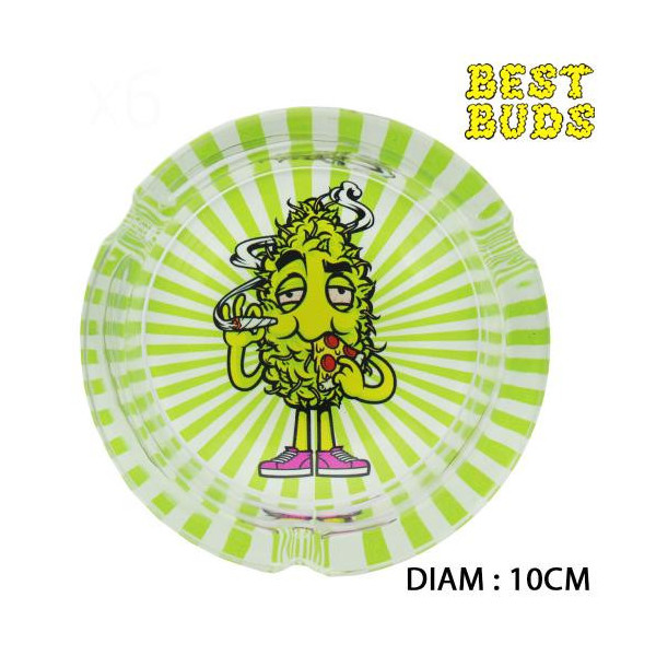 Cendrier rond en verre Best Buds "Pizza" (GM) 10CM